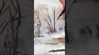 Watercolor Winter Landscape by Using 3 Colors #watercolorpainting #watercolorlandscape