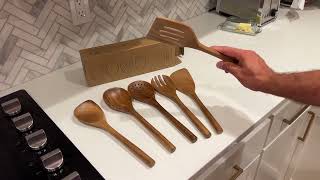 Wooden Spoons Utensils for Cooking Serving 6-Piece 12 Inch Round Handle Acacia Wood - Review