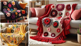 Beautiful crochet sofa blanket model. Hand knitted crochet sofa blanket ideas.