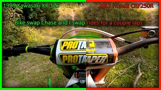 Randy and Chase bike swap - Chase hops on the trusty old 99KX 125 Randy rides the dialed in CRF250R