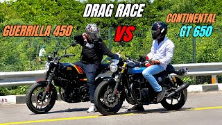 royal Enfield Guerrilla 450 vs royal Enfield continental GT 650 | drag race | insane battle 😱