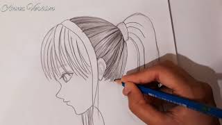 Anime Girl Drawing Tutorial by One pencil/How to draw anime girl SIDE VIEW/ Farjana Drawing Academy