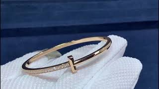 Tiffany & Co  T T1 Hinged Rose Gold with Diamonds Narrow Bangle Bracelet