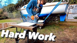 BIG Routing, Sanding and Cutting Project On My BOAT! Sailing Meraki | Ep.58