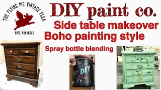 DIY paint co~side table makeover~boho painting style~spray bottle blending