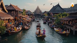 Pattaya, Thailand🇹🇭 Прогуляйтесь по плавучему рынку в тайском стиле (4K HDR)