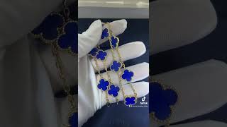 Custom Made Van Cleef Arpels Vintage Alhambra Necklace 18K Yellow Gold Blue Agate