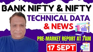 Nifty, Bank Nifty Technical / Data,  Pre- Market Update at 7 am,    17 -Sept -2024