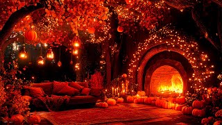 Cozy Cabin Ambience | Relaxing Autumn Nights 🍁 Jazz, Smooth & Porch Ambience for Sleep & Study