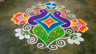 sankranthi chukkala muggulu 5*1 dots | pongal 2024 special kolam | peacock rangoli designs