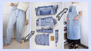 I make a fabulous denim apron upcycling some old thrifted jeans  |  KINSU DIY  | #denimupcyclers