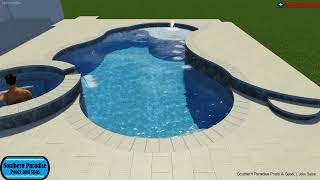 Freeform Pool With Raised Deck, Scuppers, Sun Shelf With Bubbler, Raised Spa