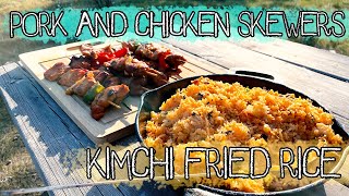 The Ultimate Korean & Filipino Camping Foods - Eating Fried Rice and Skewers Outdoors