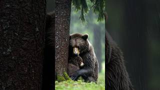 Heart-Melting! 🌟 Mama Bear's Embrace Shields Cub from Nature's Tears! 🐻💖🌧️