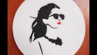 Woman with sunglasses made of resin and sand / vector art / template / stencil / epoxy resin ideas