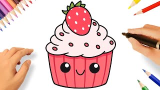 CÓMO DIBUJAR UN CUPCAKE DE FRESA KAWAII 🍓🧁