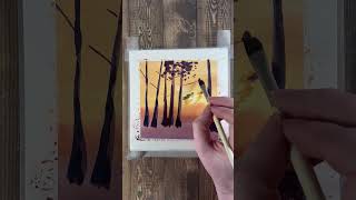 Small autumn sunset painting in gouache #shorts #artshorts #paintingshorts #landscapepainting