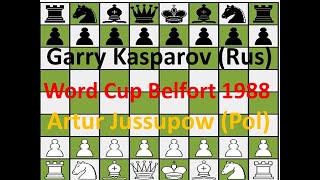 Garry Kasparov (negras) Elo 2750, vs Artur Jussupow (blancas) Elo 2620. World Cup 1988