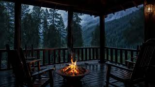 Soothing Serenity: Enjoying Rain and Thunder from the Balcony with a Cozy Fire 💧🛋️