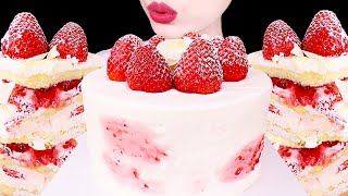 ASMR MUKBANG｜STRAWBERRY WHIPPED CREAM CAKE 딸기 생크림 케이크 EATING SOUNDS 디저트 먹방