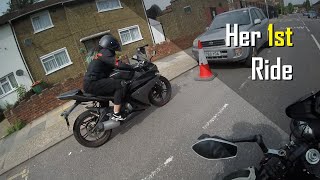 Her 1st time riding a Motorcycle (on road) | Yamaha YZF-R125