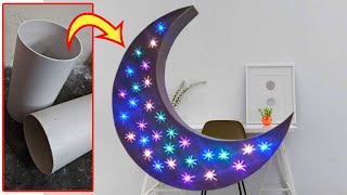 How To Make Pvc Pipe Wall Lamp, DIY crescent moon decorative wall lamp, Art and craft by Q&S Tube