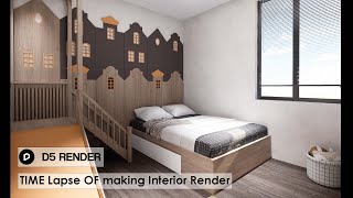 TIME-LAPSE: How To Render an d5 render Kids Bedroom Interior Design Scene In 5 Minutes