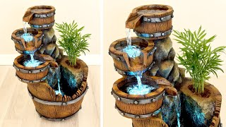 DIY Concrete Barrel Waterfall Fountain Pot || Cement Craft Idea