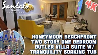 Honeymoon Beachfront Two Story One Bedroom Butler Villa Suite Tour- 1B - Sandals Negril