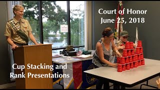 Boy Scout Troop 68 Court of Honor Rank Presentations and Cup Stacking Contest 6.25.2018