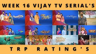 WEEK 16 VIJAY TV SERIAL'S TRP RATING'S (URBAN)🔥 | VIJAY TV | VIDEO'S WORLD | TAMIL| 2022