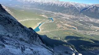 NE face Ha Ling 5.6 12 pitch trad rock climb Canmore Banff