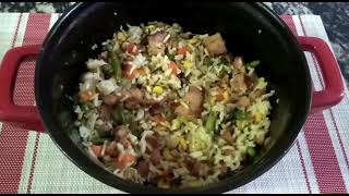 ARROZ PRIMAVERA COM BACON em uma panela só