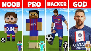 Minecraft NOOB vs PRO vs HACKER vs GOD - REAL LIFE MESSI PSG STATUE HOUSE BUILD CHALLENGE