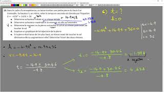 113 trouver le moment ou elle touche le sol et sa vitesse juste avant de toucher le sol partie 3