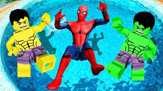 GTA 5 Rainbow Spiderman & Rainbow Lego Hulk Crazy Water Ragdolls Fails(Funny Moments)