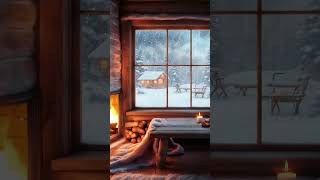 Cozy Hut Ambience   Winter Snowstorm and Fireplace Sounds  Sleep #relax #snow#cozywinterambience