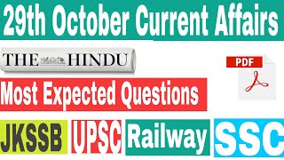 |29th October Current Affairs|Daily Current Affairs|Current Affairs in English|MISSION JKSSB