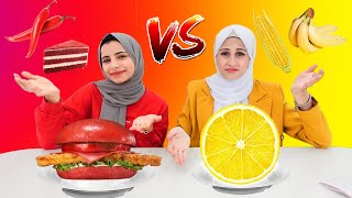 تحدي اللون الاحمر❤️🌶ضد اللون الاصفر😚 🍌مع سلفتي دينا💁‍♀️ مين فاز ؟🔥