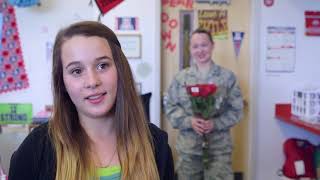 Returning soldier surprises daughter during interview