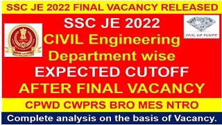 SSC JE 2022 FINAL VACANCY RELEASED | SSC JE DEPARTMENT WISE EXPECTED CUTOFF FOR CIVIL | SSC JE 2022