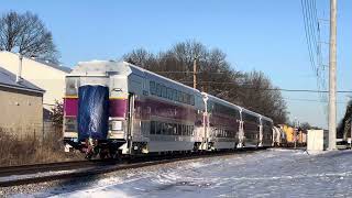 MBTA Cars in the snow on the rear of CSX M422 ❄️