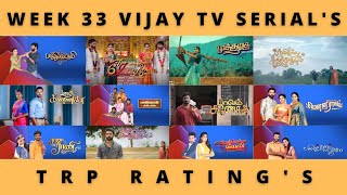 WEEK 33 VIJAY TV SERIAL'S TRP RATING'S (U+R)🔥 | VIJAY TELEVISION RATIN'S | TAMIL | 2022 | UPDATES