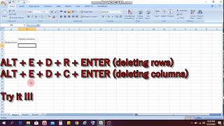 How to delete row and columns (keyboard shortcut)