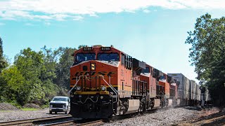 NS 283 with BNSF Warbonnet trailing, NS 28R, NS 243 with UP & NS 18D at Sibley Street in Spartanburg