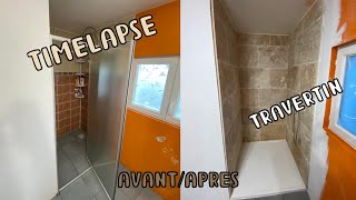 Renovation douche en Travertin