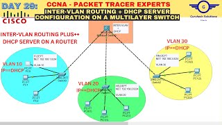 CCNA DAY 29: DHCP Server + Inter-VLAN Routing Configuration on Multilayer Switch using Packet Tracer