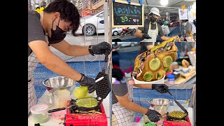 Maru Waffle filled with many ingredients , Sweets Crepes - Bangkok Street Food