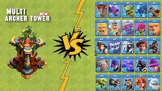 New Multi Archer Tower VS All Max TH16 Troops | Clashofclans|Theopclash