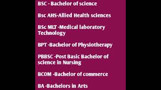 Bsc,AHs,MLT,BPT,Pbbsc,BA,Bcom Meanings#education#mltteluguchannel